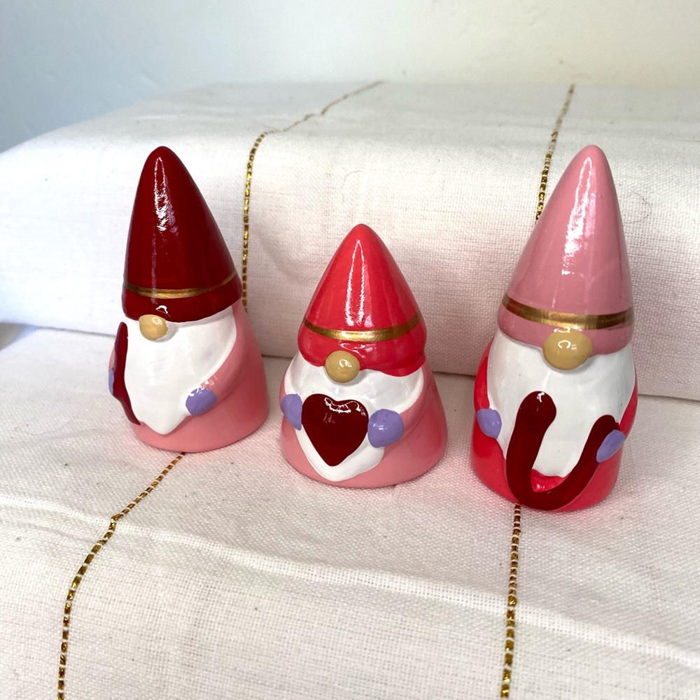 Hand-Painted Pink & Red Valentine Gnome Set Ceramic Target 2023 Decorations - Picture 3 of 5